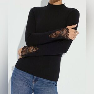 Commense Black Top with Lace Accents